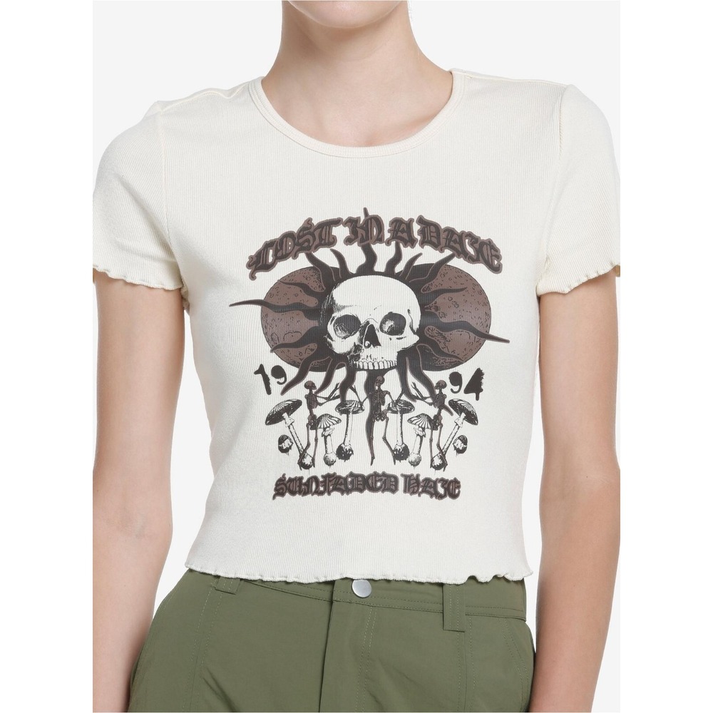 Social Collision "Lost in a Maze" Skull Mushroom Crop Top Size XL Grunge Goth
